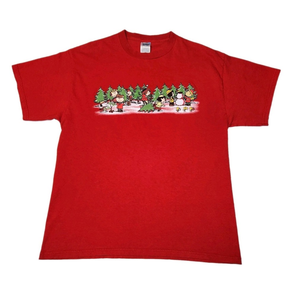 Peanuts Snoopy Charlie Brown Christmas T Shirt Red Adult Large Holiday Delta